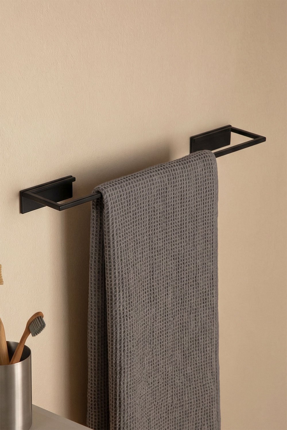Adhesive wall towel rack with 45 cm bar for bathroom in stainless steel Jalter, gallery image 1
