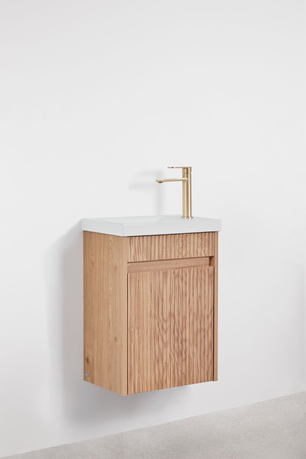 Suspended wooden bathroom furniture set with integrated sink Narek, gallery image 4