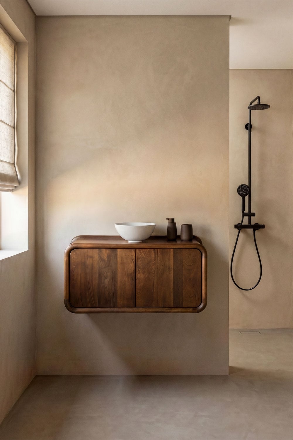 Suspended bathroom furniture set 90x45 cm in Maupaul mango wood, gallery image 1