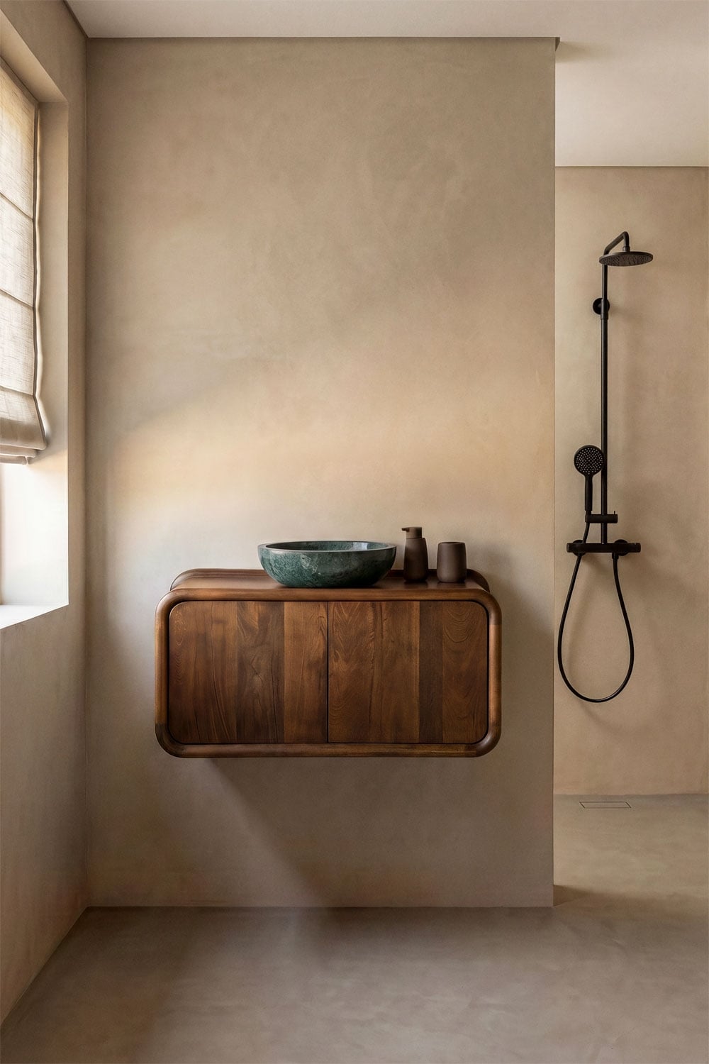 Suspended bathroom furniture set 90x45 cm in Maupaul mango wood, gallery image 1