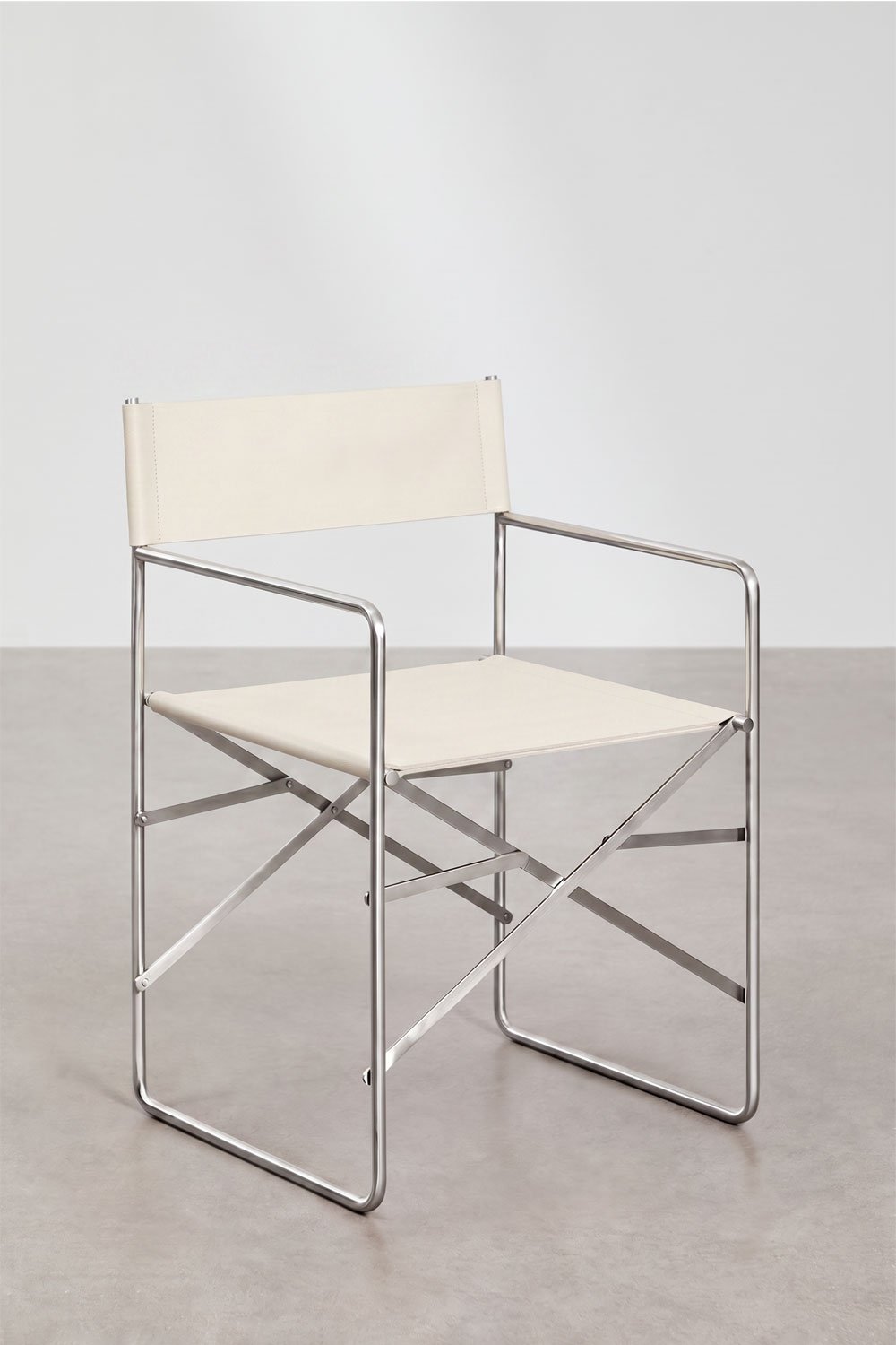 Dravena folding director's chair in leather and stainless steel, gallery image 3
