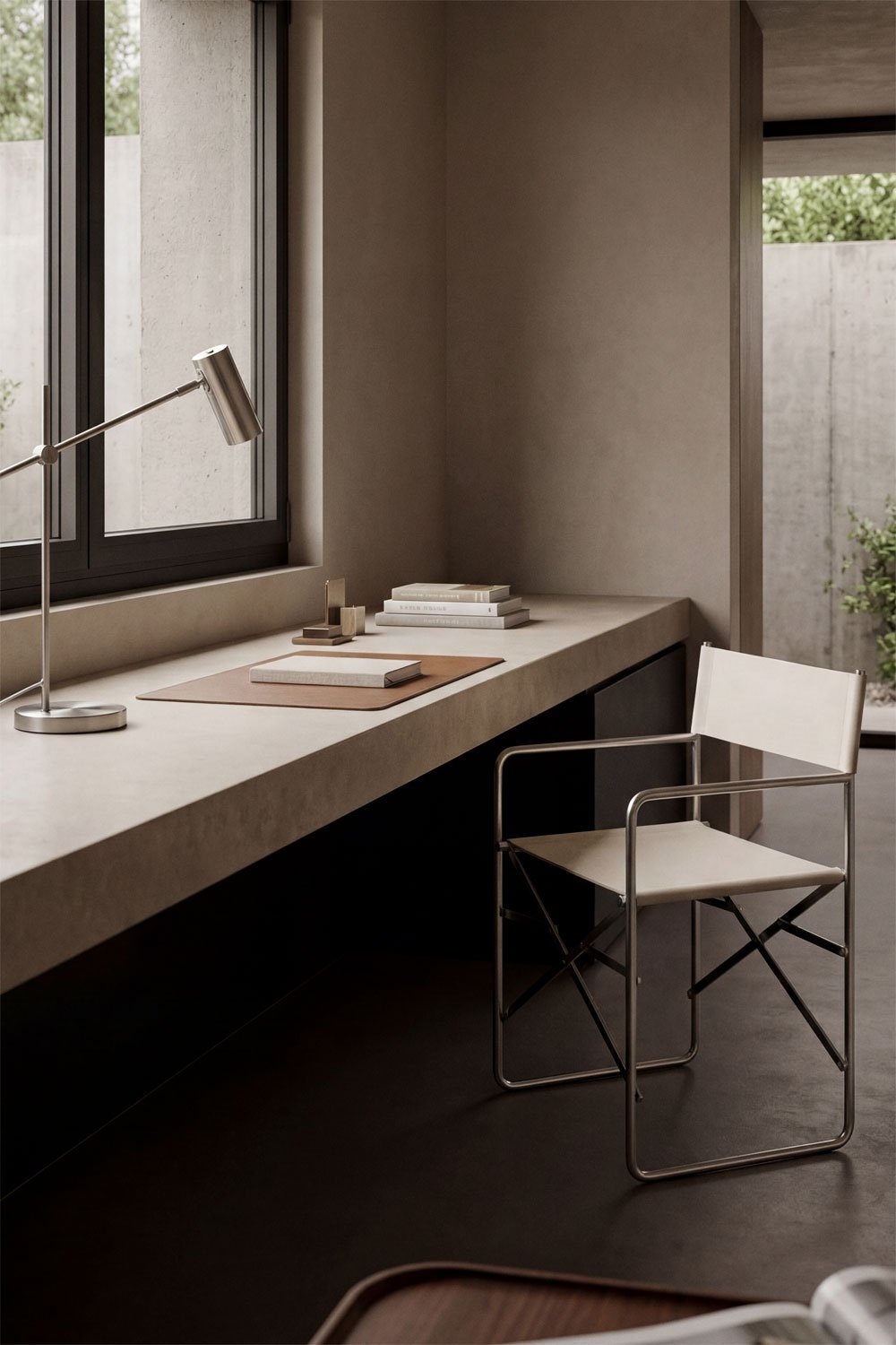 Dravena folding director's chair in leather and stainless steel, gallery image 1