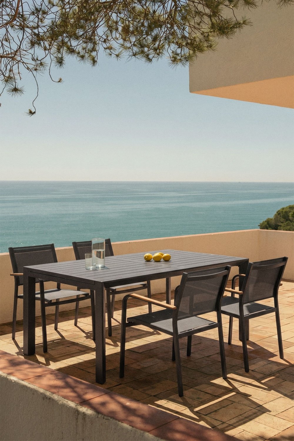 Starmi extendable table set 180-240x100 cm and 4 stackable aluminum Archer garden chairs, gallery image 1