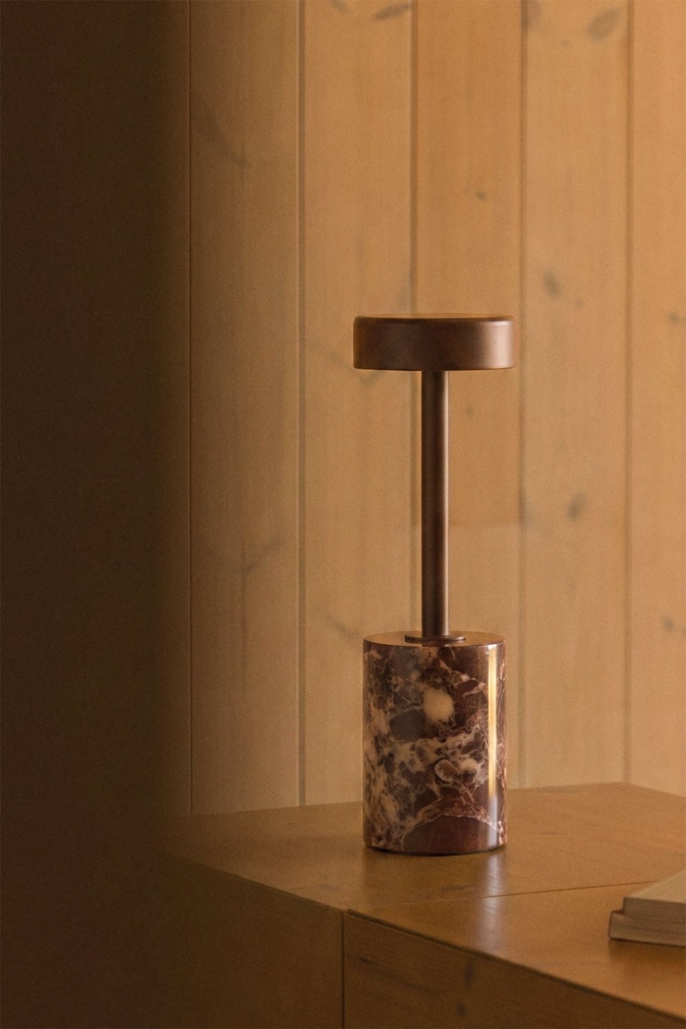 Wireless LED table lamp in iron and natural stone Arianny, gallery image 1