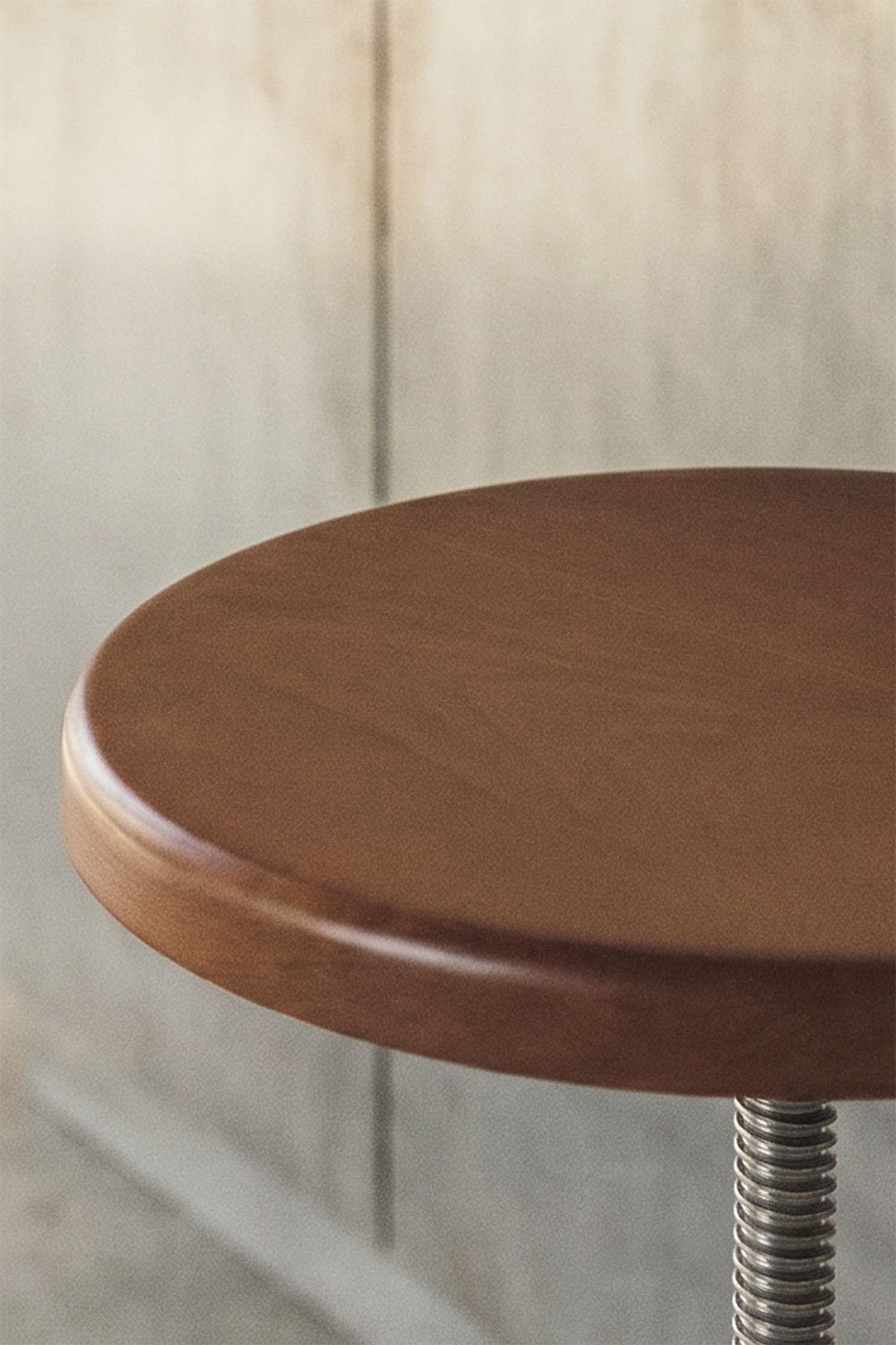 Adjustable high stool in stainless steel and beech wood Bangalore, gallery image 2