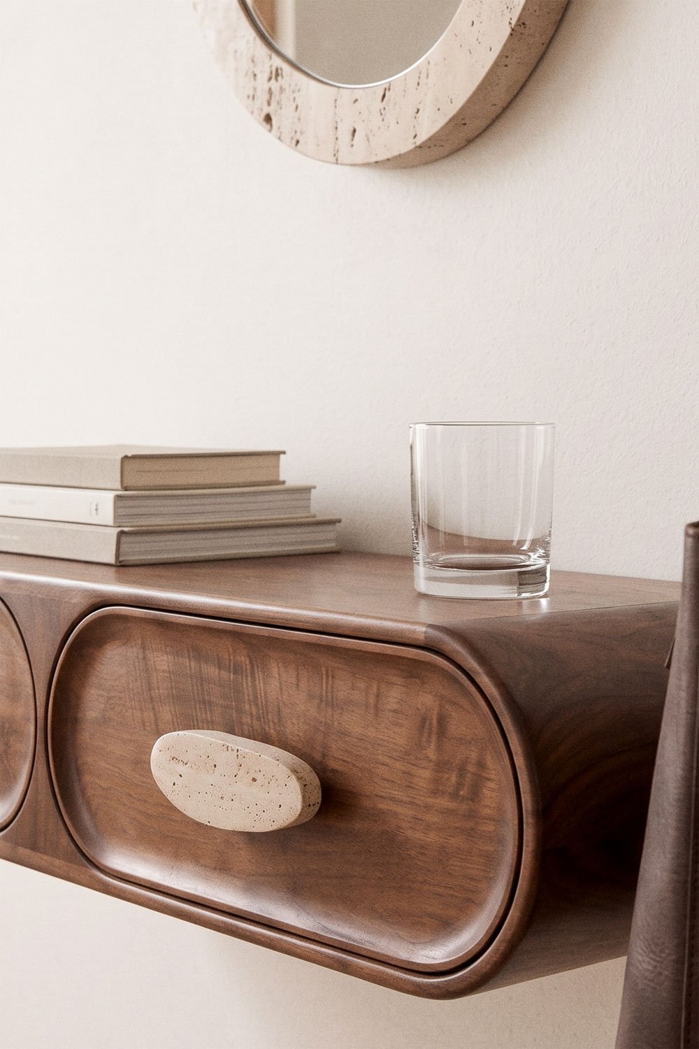 Wall-mounted entryway console 100x40 cm in mango wood and natural Kivalina stone, gallery image 2