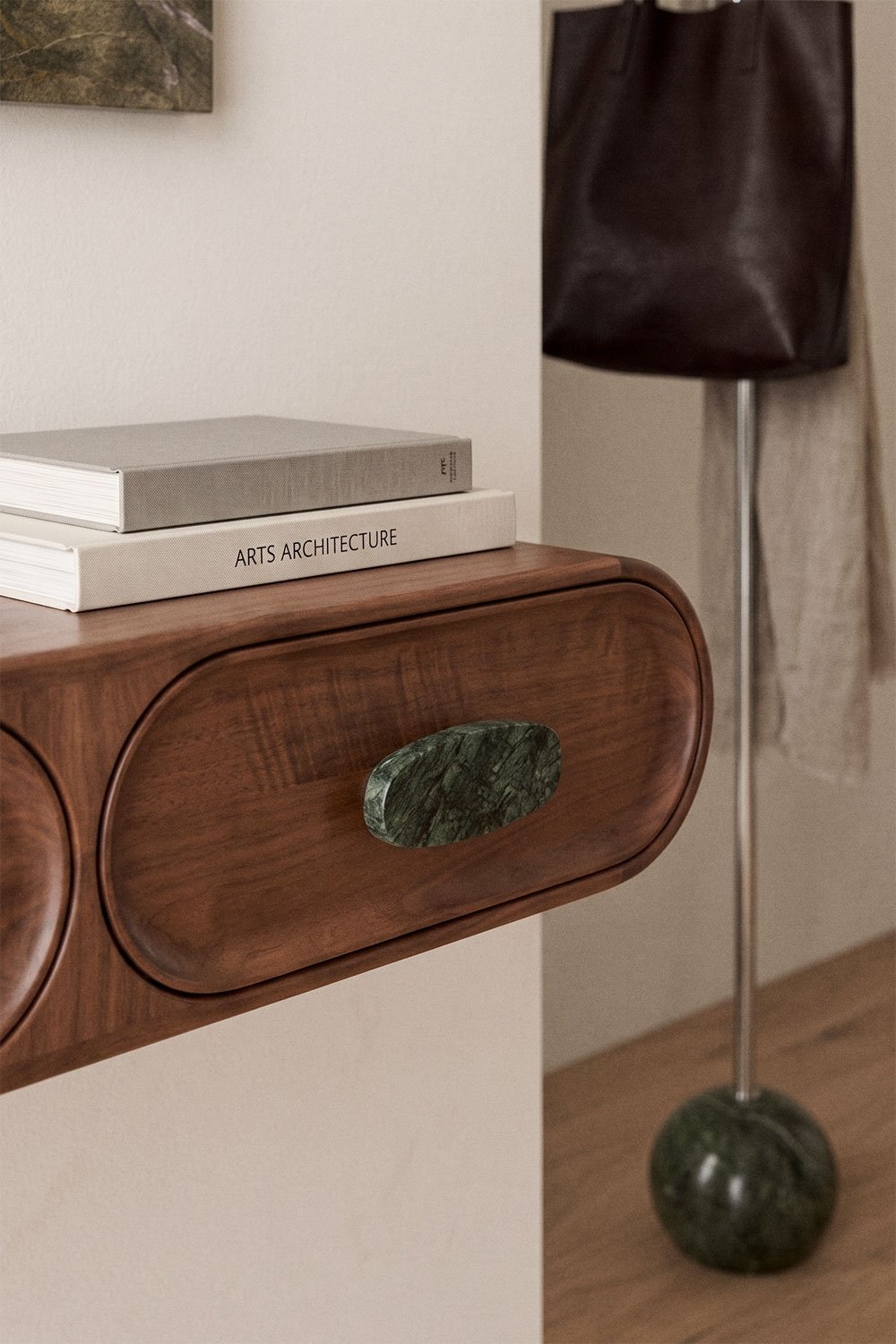 Wall-mounted entryway console 100x40 cm in mango wood and natural Kivalina stone, gallery image 2