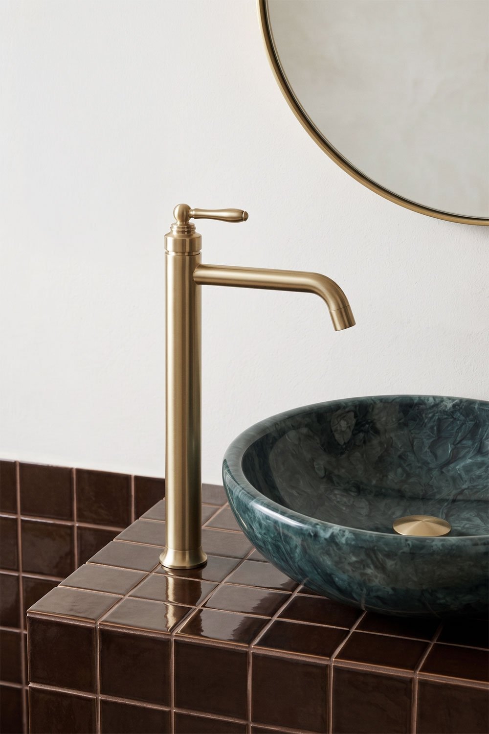 Alejandra brass basin tap set and Orveta Click-Clack type basin drain valve, gallery image 1
