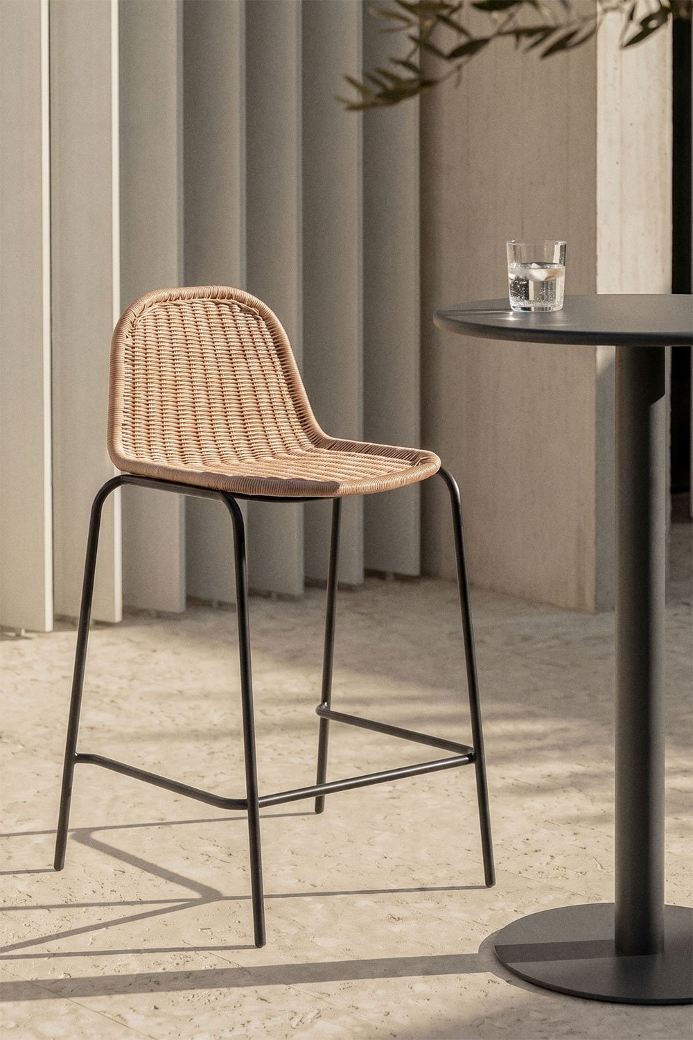 Reiven 65 cm stackable high garden stool in synthetic wicker, gallery image 1