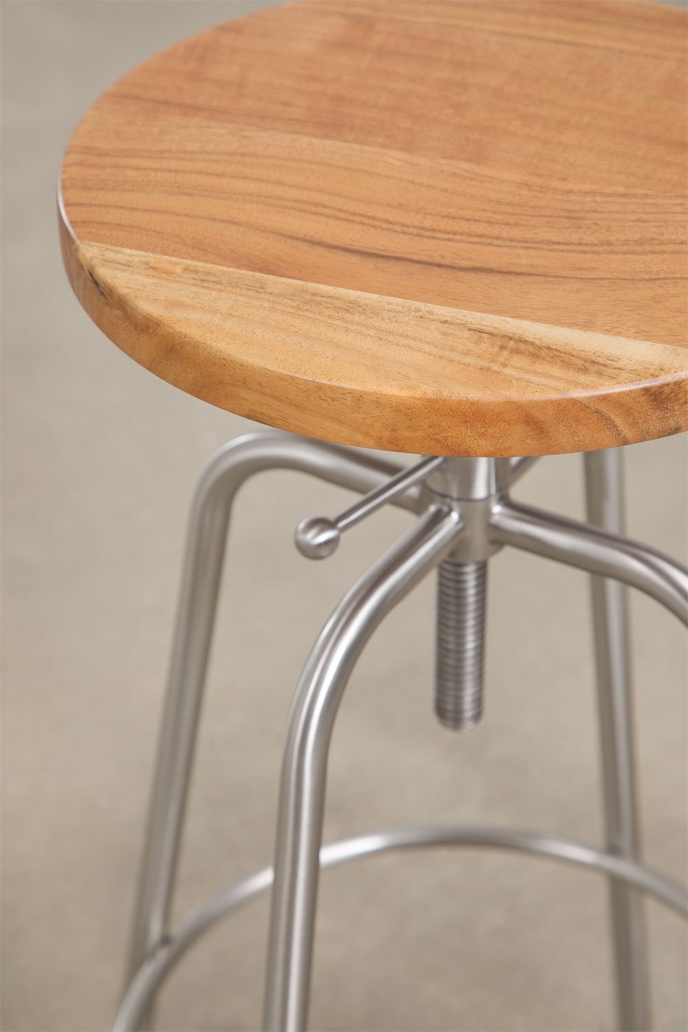 Adjustable high stool in stainless steel and wood Bangalore, gallery image 6