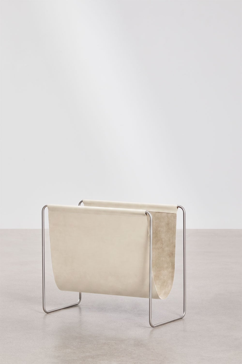 Dravena floor magazine rack in leather and stainless steel, gallery image 3