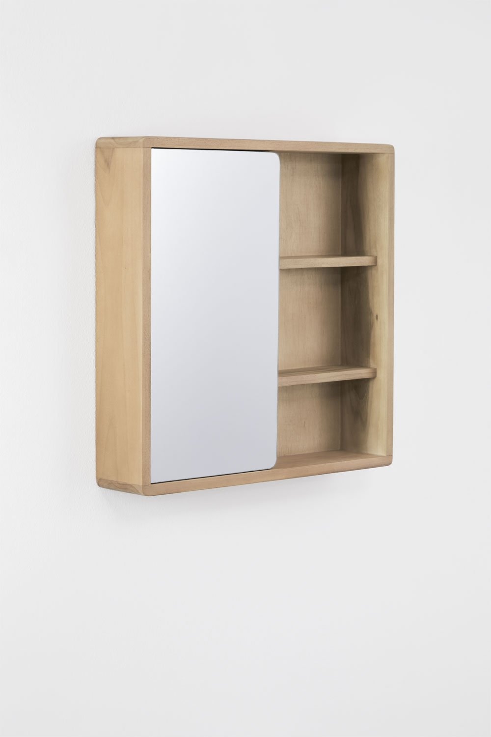Square 60x60 cm wall cabinet for bathroom in teak wood with mirror Ian, gallery image 3