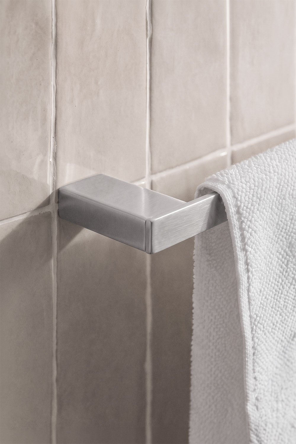 Wall-mounted 30 cm towel rail for bathroom in brushed grey stainless steel Olvam, gallery image 2