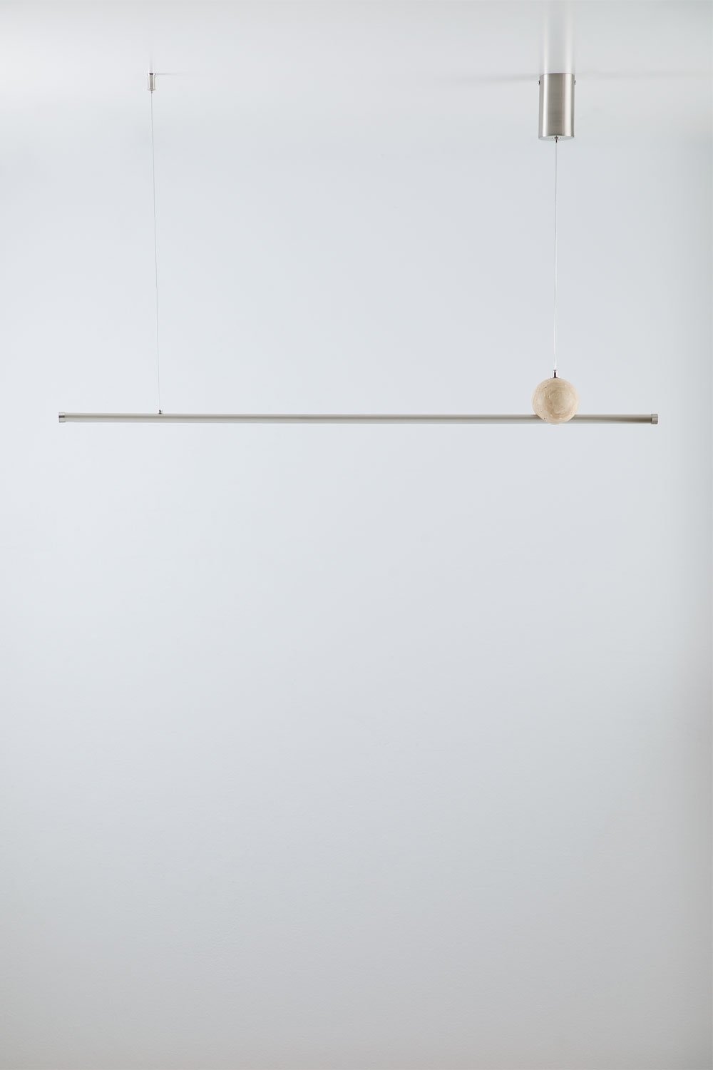 Linear LED 100 cm pendant ceiling lamp in natural stone and iron Lanuvio, gallery image 3