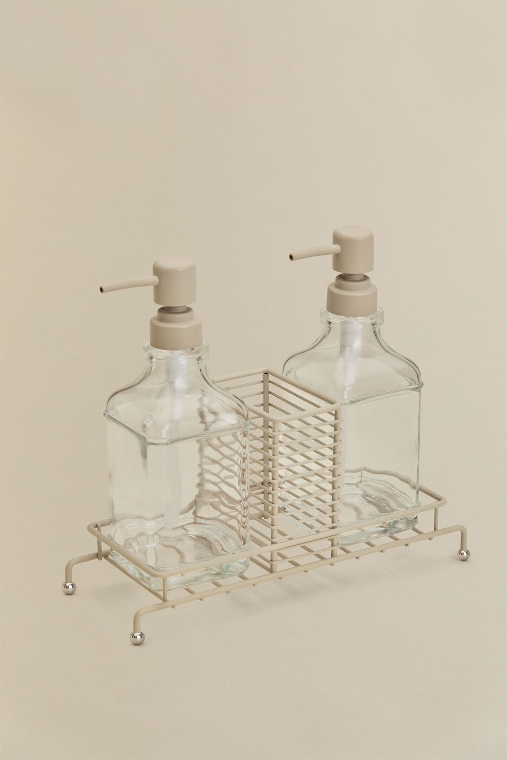 Darcei double kitchen soap dispenser in iron and glass, gallery image 3