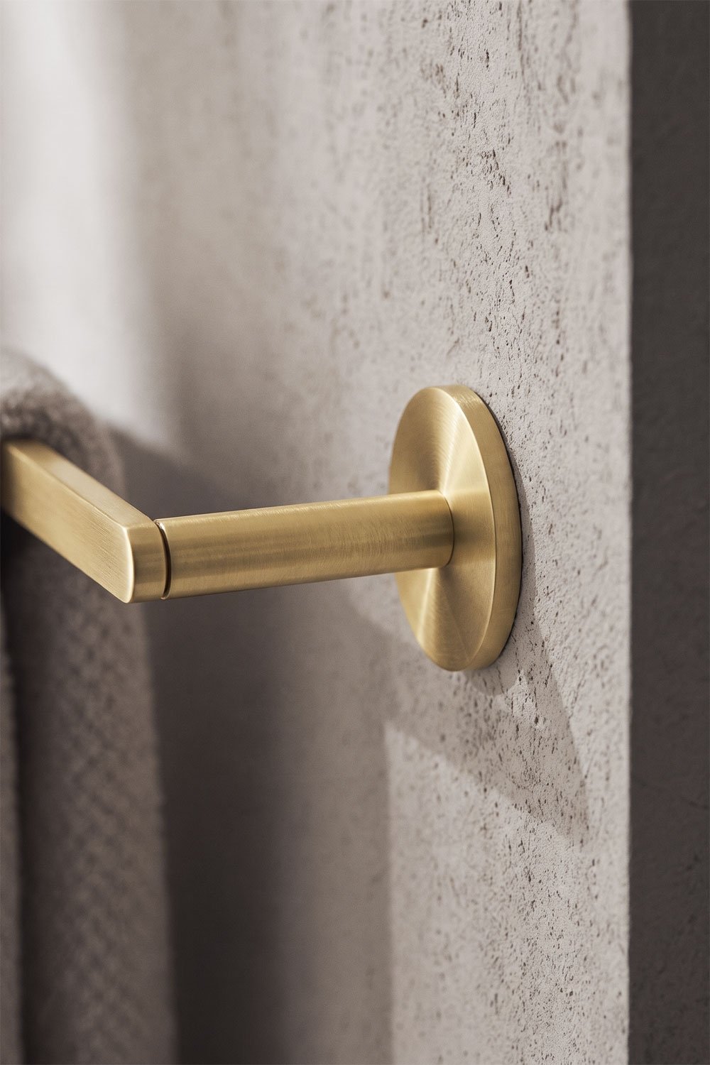 Adhesive wall-mounted towel rail with 60 cm bar for bathroom in brushed gold stainless steel Caldrumi, gallery image 2