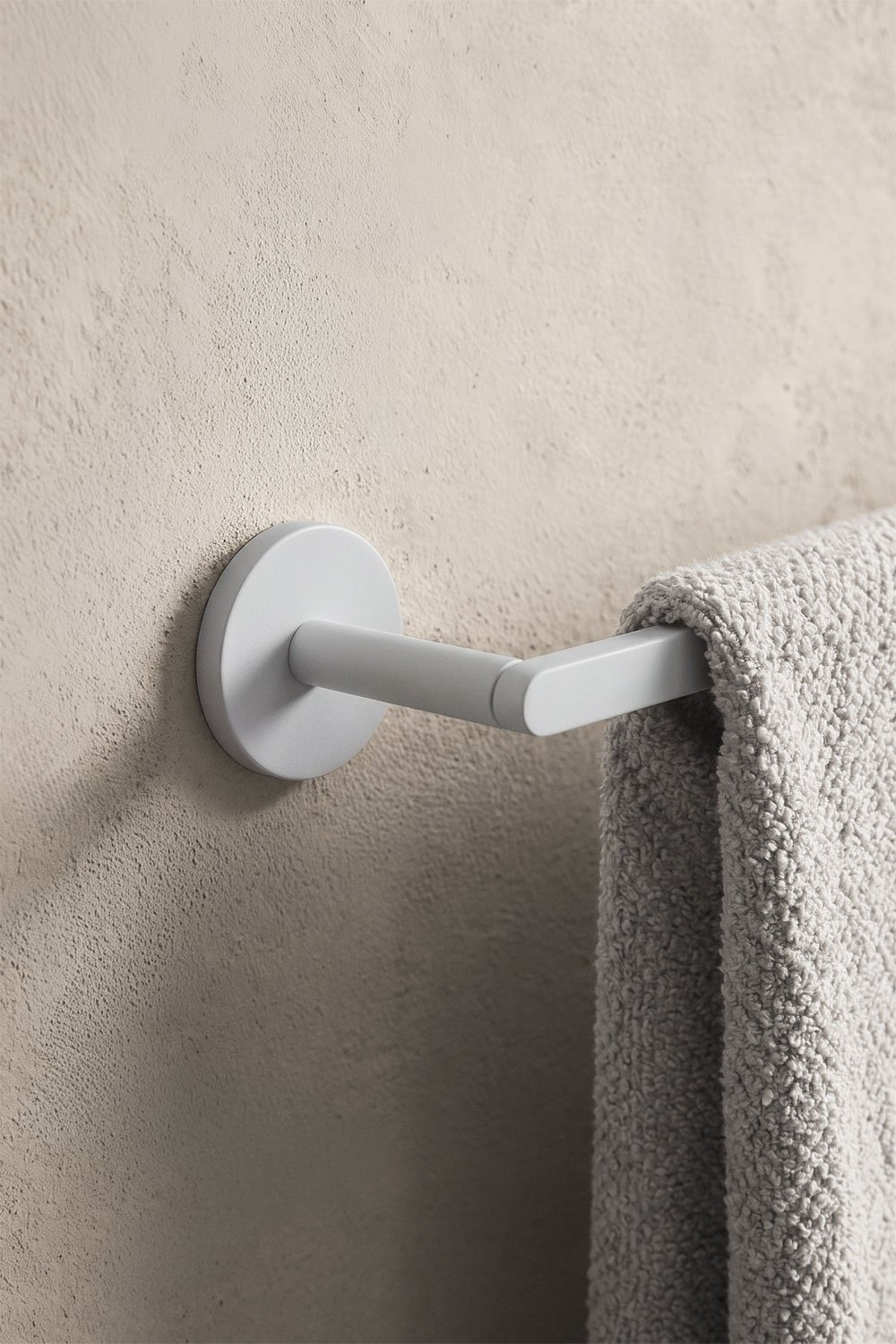 Adhesive wall-mounted towel rail with 60 cm bar for bathroom in white stainless steel Caldrumi, gallery image 2