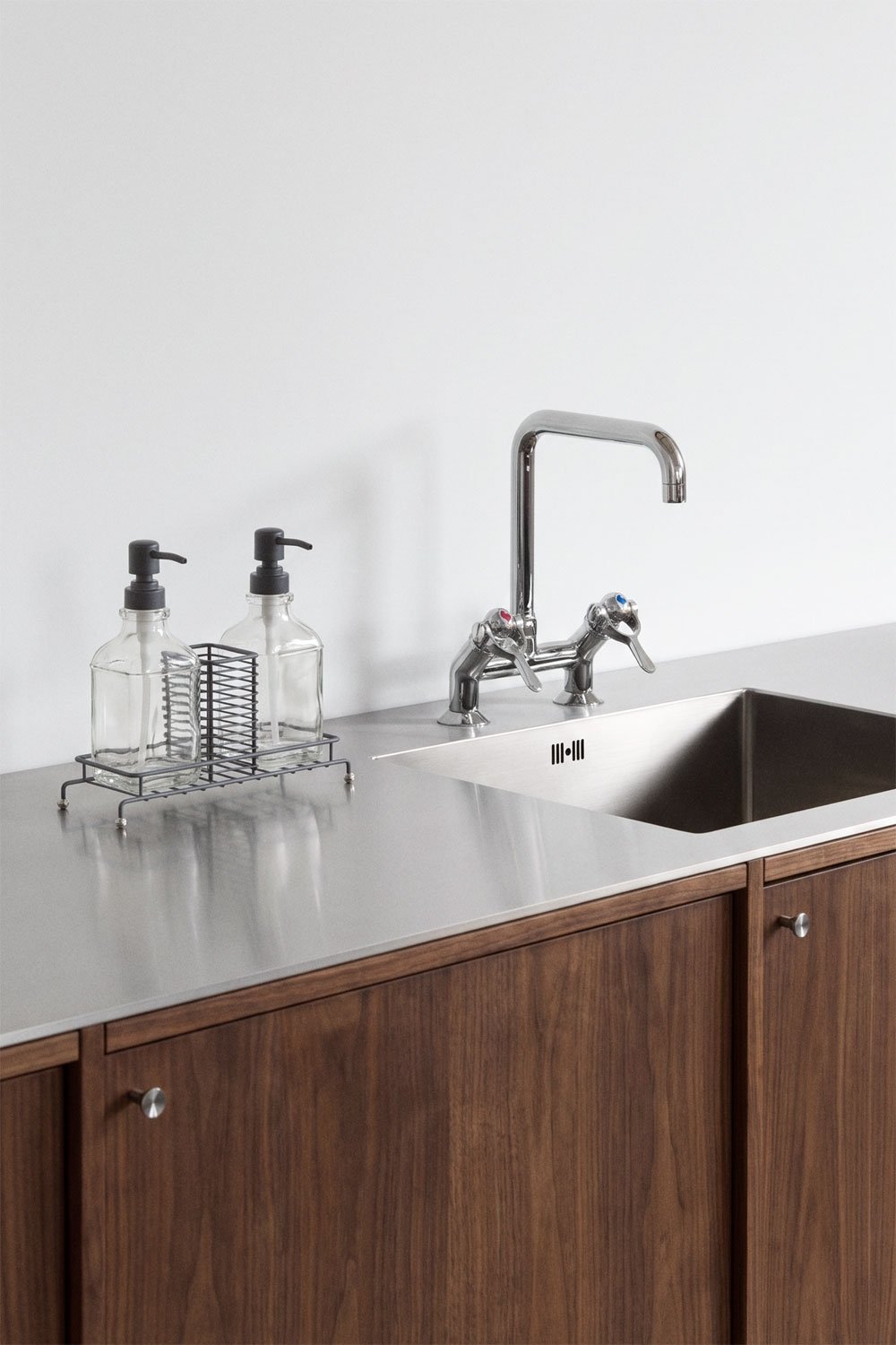 Darcei double kitchen soap dispenser in iron and glass, gallery image 1