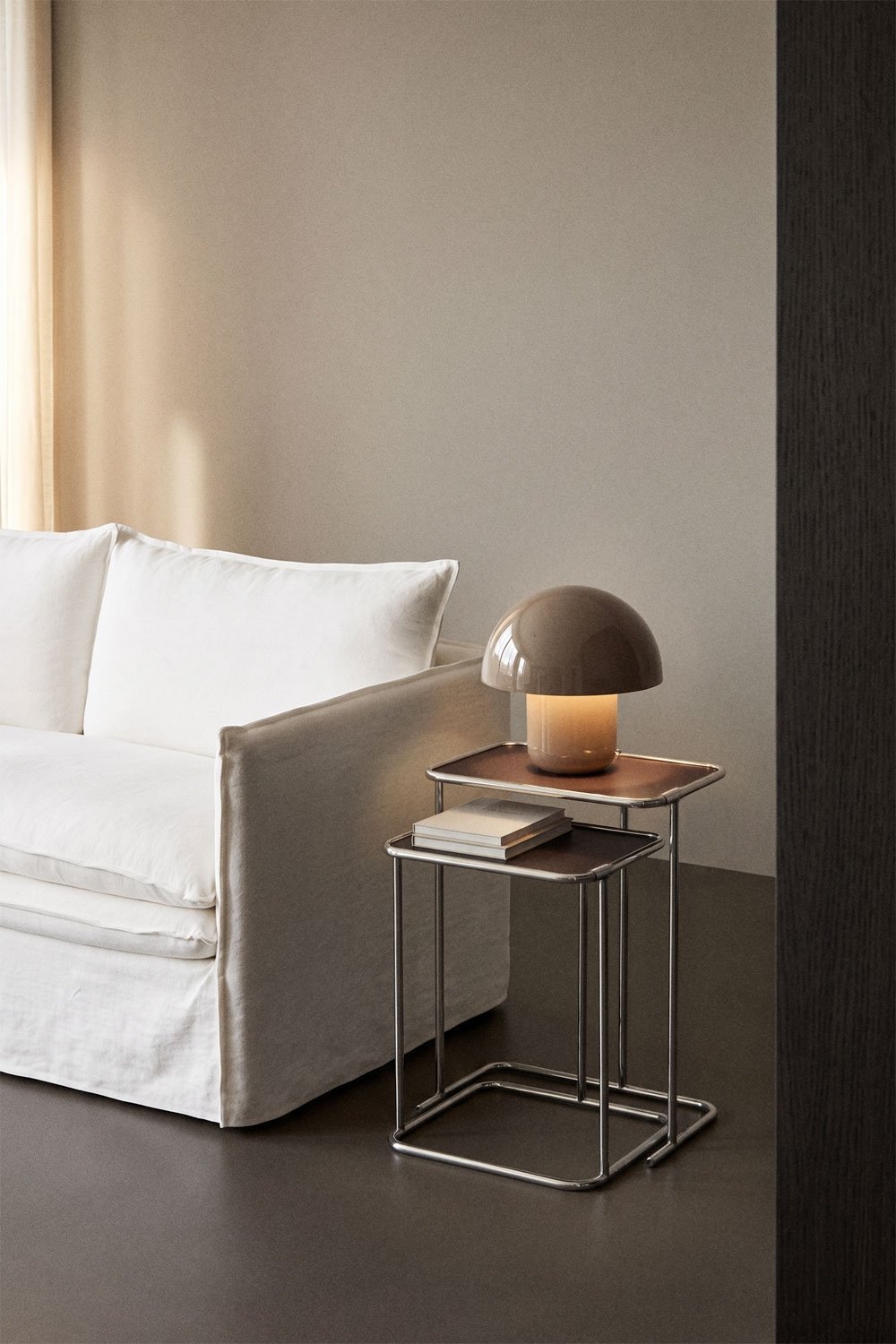 Rectangular nesting side tables in leather and stainless steel Dravena, gallery image 1