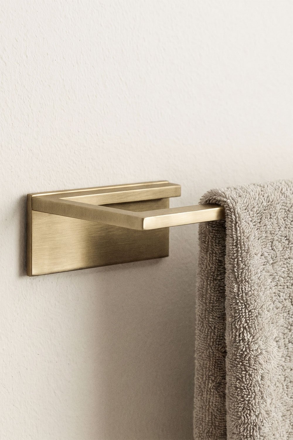 Adhesive wall-mounted 30 cm towel rail for bathroom in brushed gold stainless steel Jalter, gallery image 2