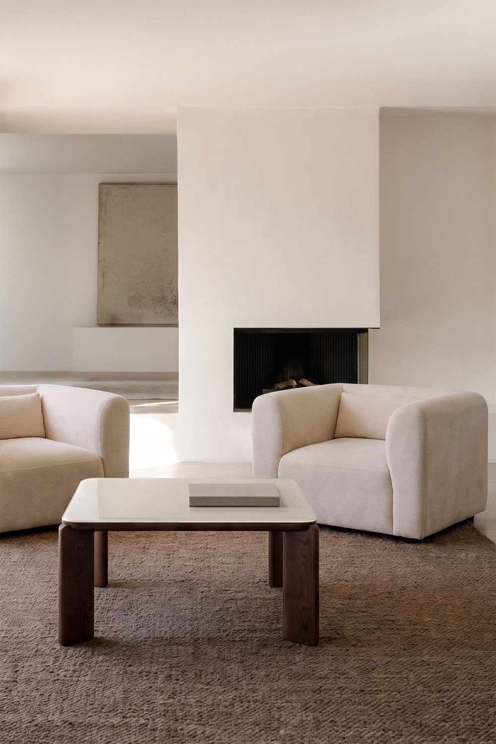 Nilea square coffee table 80x80 cm in tempered glass and MDF, gallery image 1