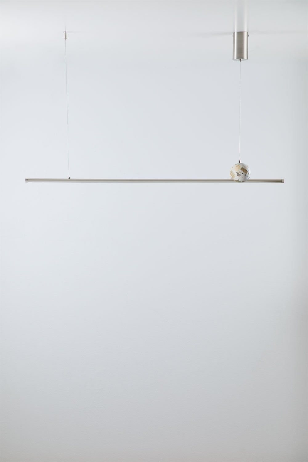 Linear LED 100 cm pendant ceiling lamp in natural stone and iron Lanuvio, gallery image 3