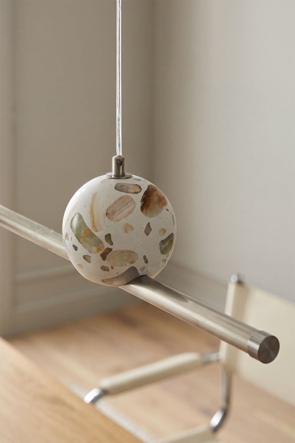Linear LED 100 cm pendant ceiling lamp in natural stone and iron Lanuvio, gallery image 2