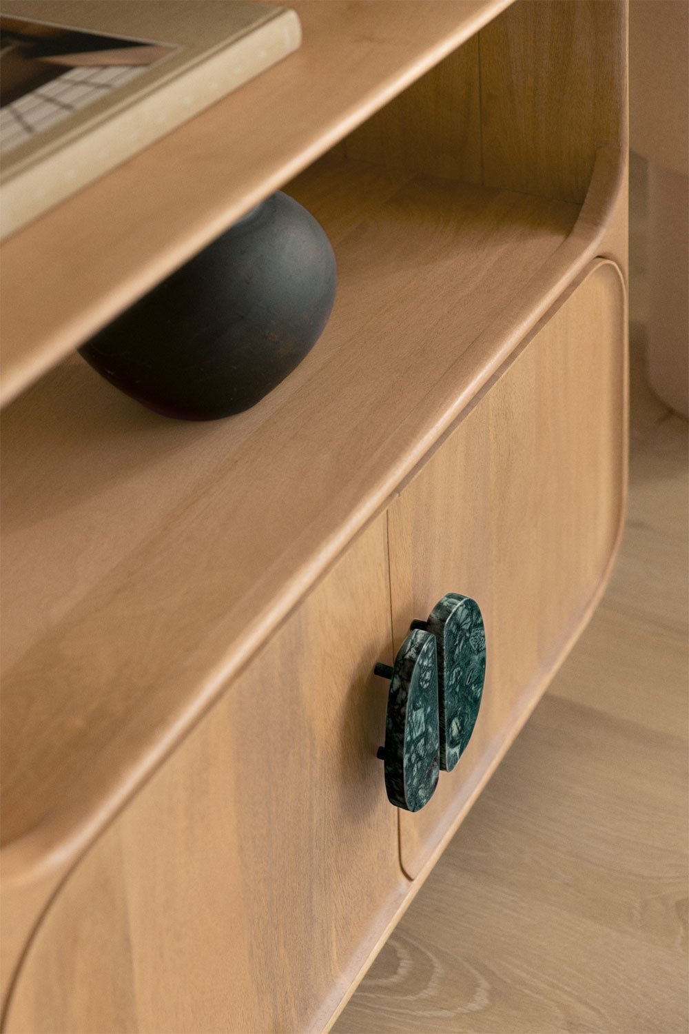 190 cm shelf in mango wood and natural stone Kivalina, gallery image 2