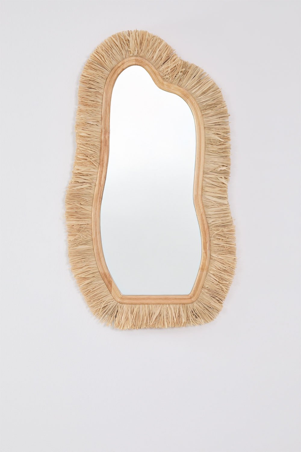 Irregular wall mirror 60x105 cm in oak wood and raffia Melenis, gallery image 3