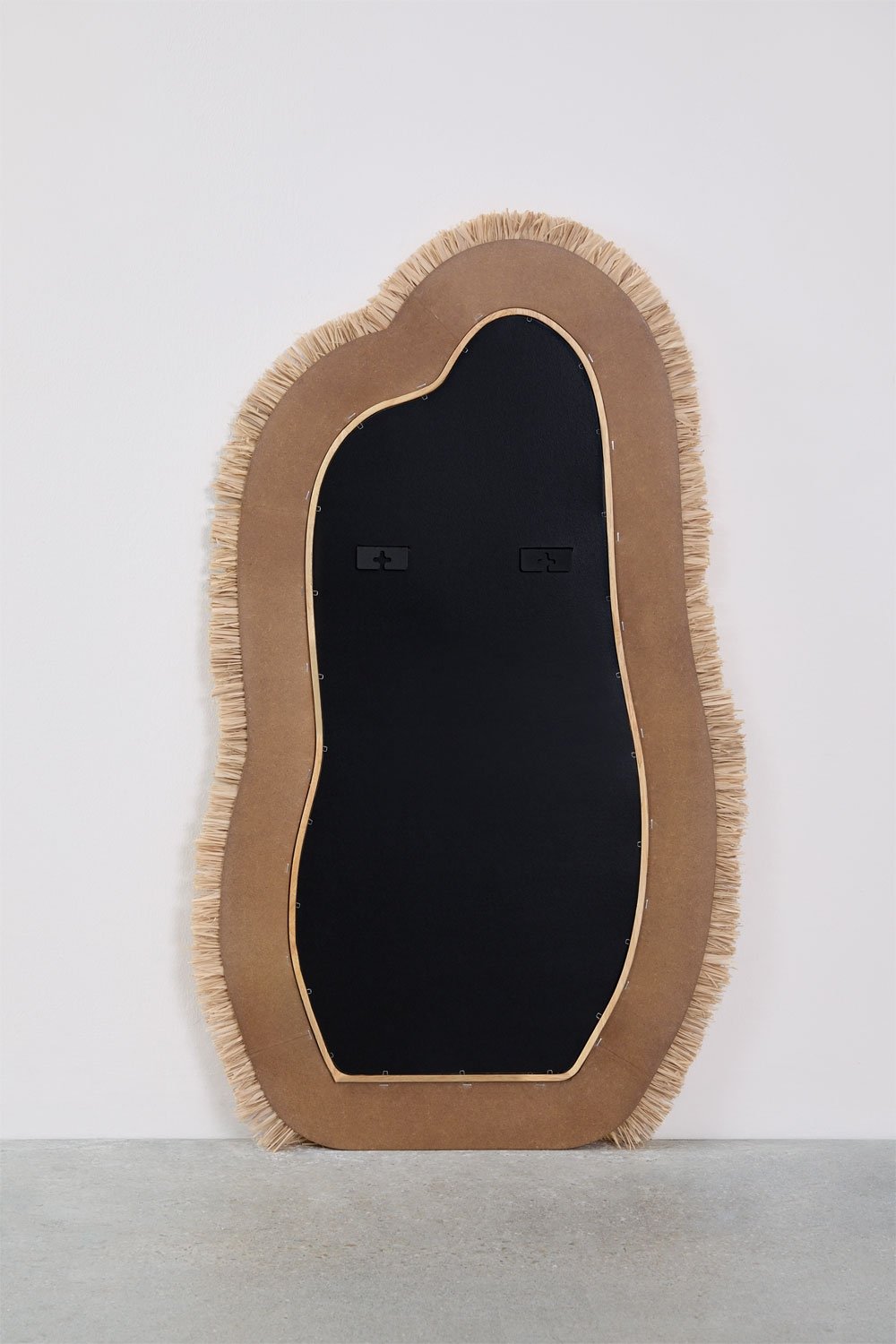 Irregular wall mirror 60x105 cm in oak wood and raffia Melenis, gallery image 6