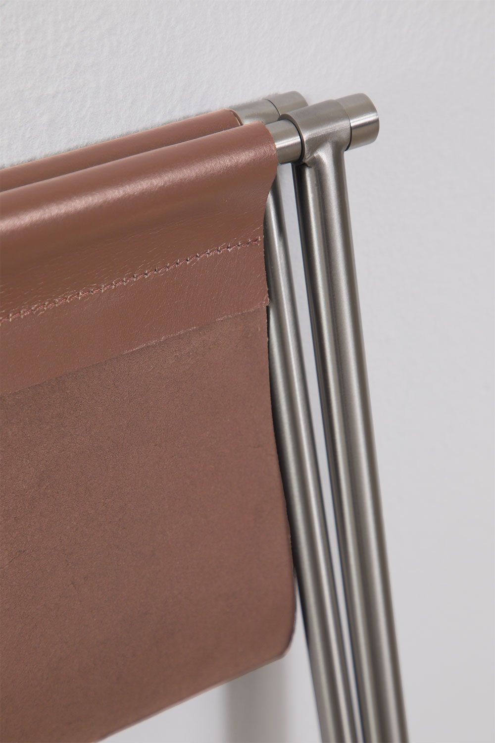 Dravena 50 cm low folding stool in leather and stainless steel, gallery image 7