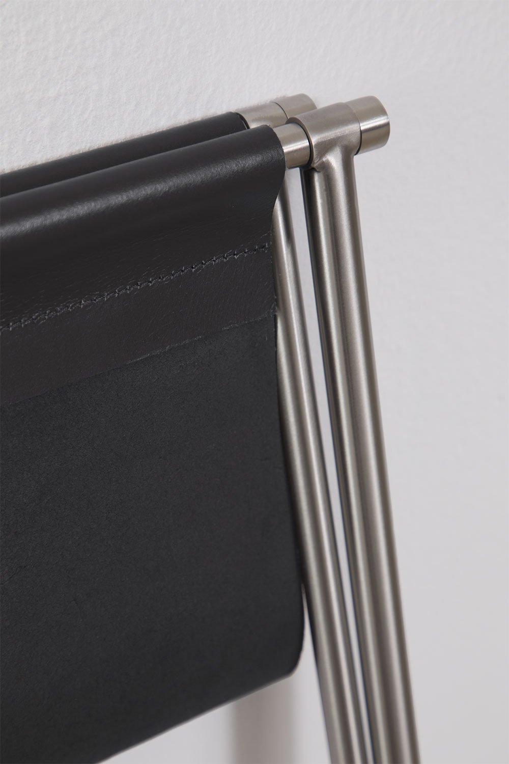 Dravena 50 cm low folding stool in leather and stainless steel, gallery image 6
