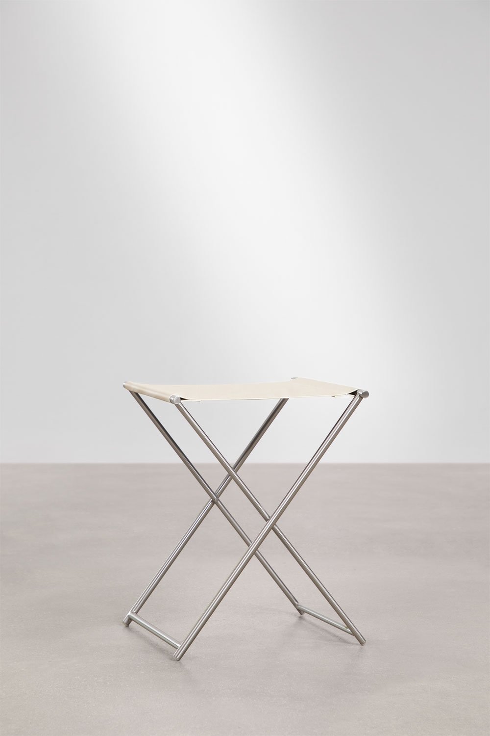 Dravena 50 cm low folding stool in leather and stainless steel, gallery image 3