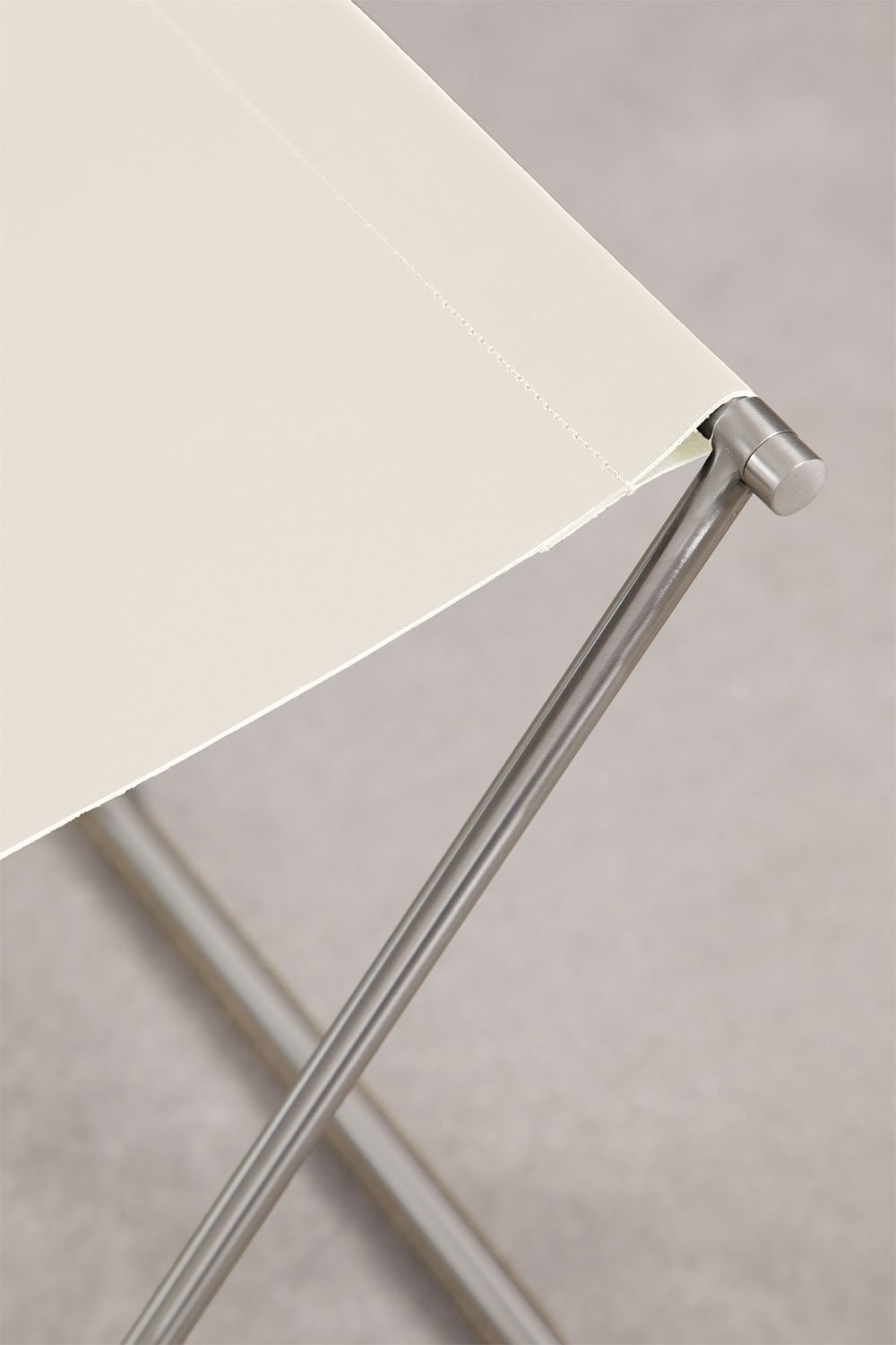 Dravena 50 cm low folding stool in leather and stainless steel, gallery image 5