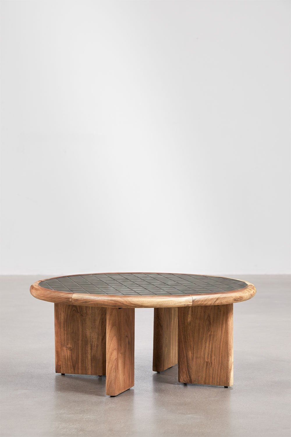 Round coffee table Ø80 cm in tiles and acacia wood Aitana, gallery image 3