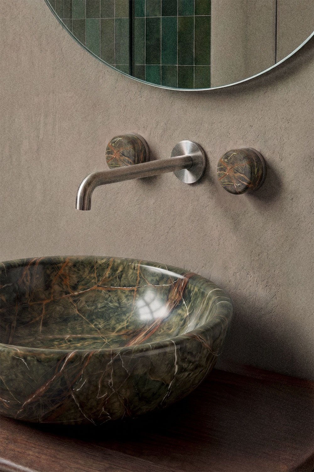 Gilstoin built-in basin mixer in brass and natural stone, gallery image 1