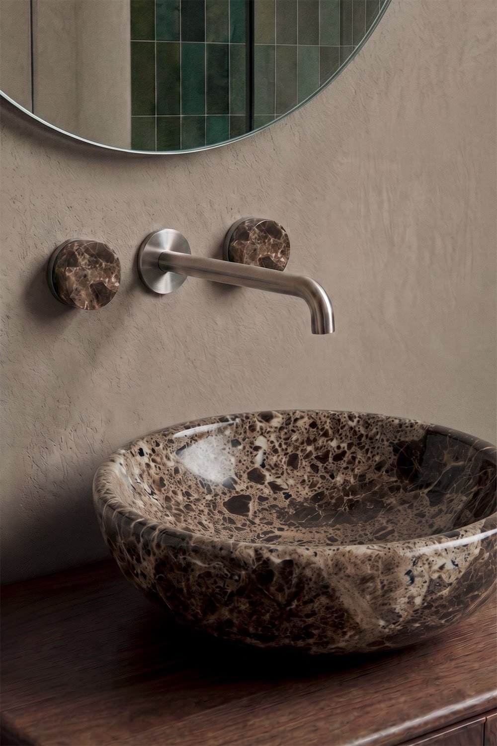 Gilstoin built-in basin mixer in brass and natural stone, gallery image 1