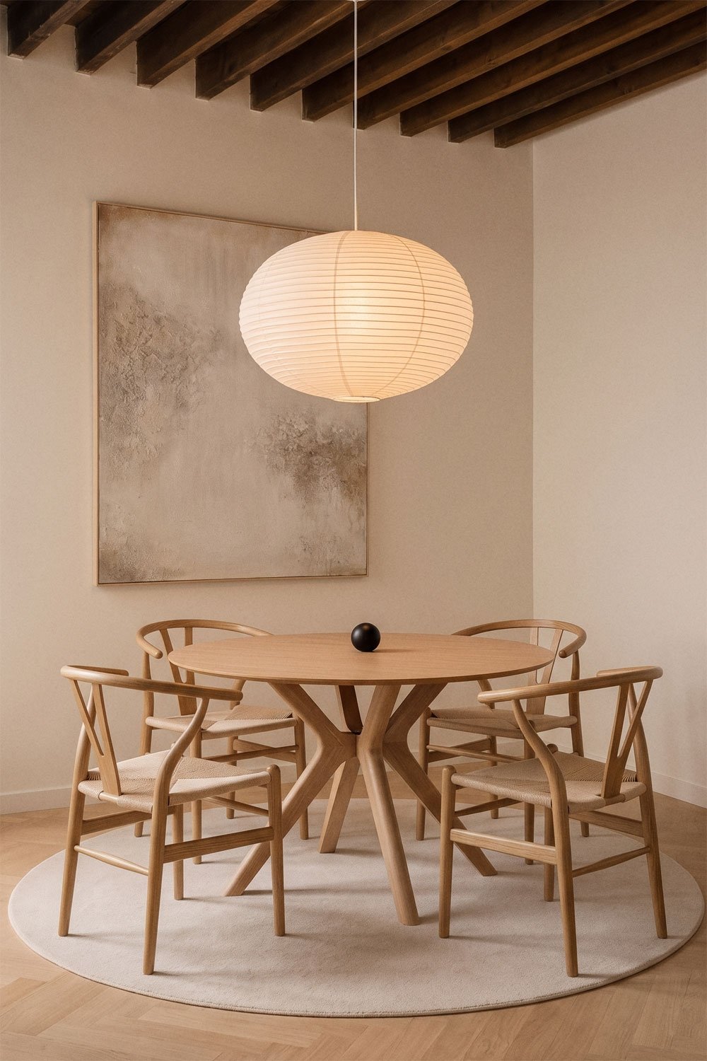 Round dining table Ø120 cm in MDF and Arnaiz rubber wood veneer, gallery image 1