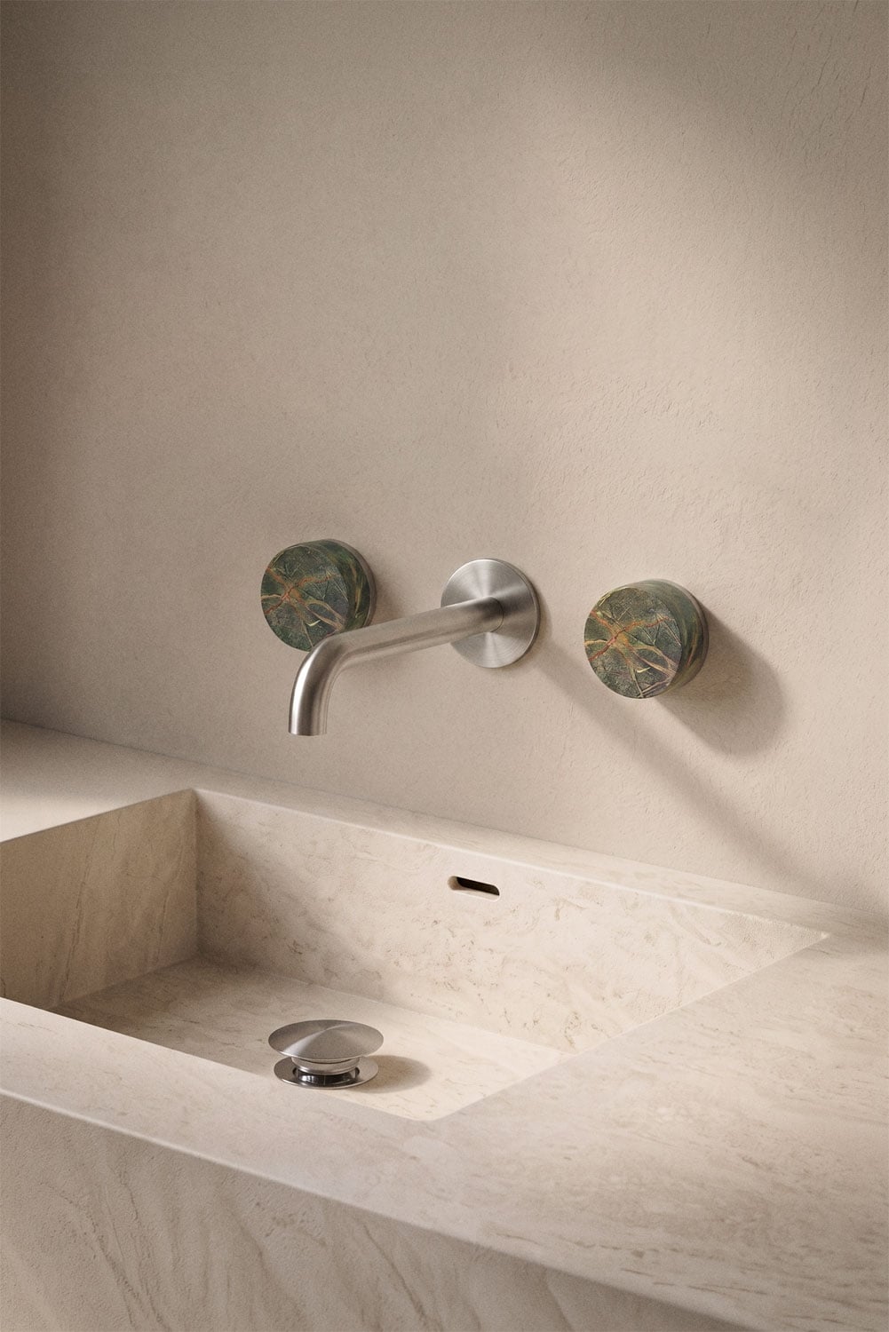 Gilstoin natural stone built-in basin mixer set and Orveta brass Click-Clack type basin drain valve, gallery image 1