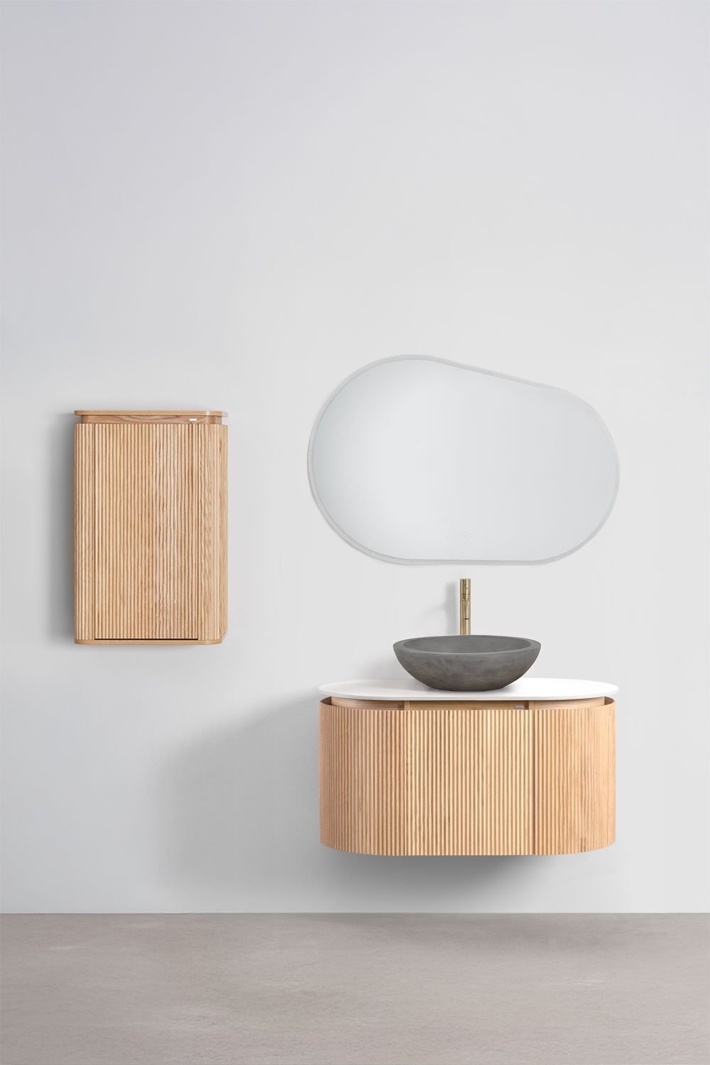 Suspended bathroom furniture set 90x50 cm in Carsone wood, gallery image 2