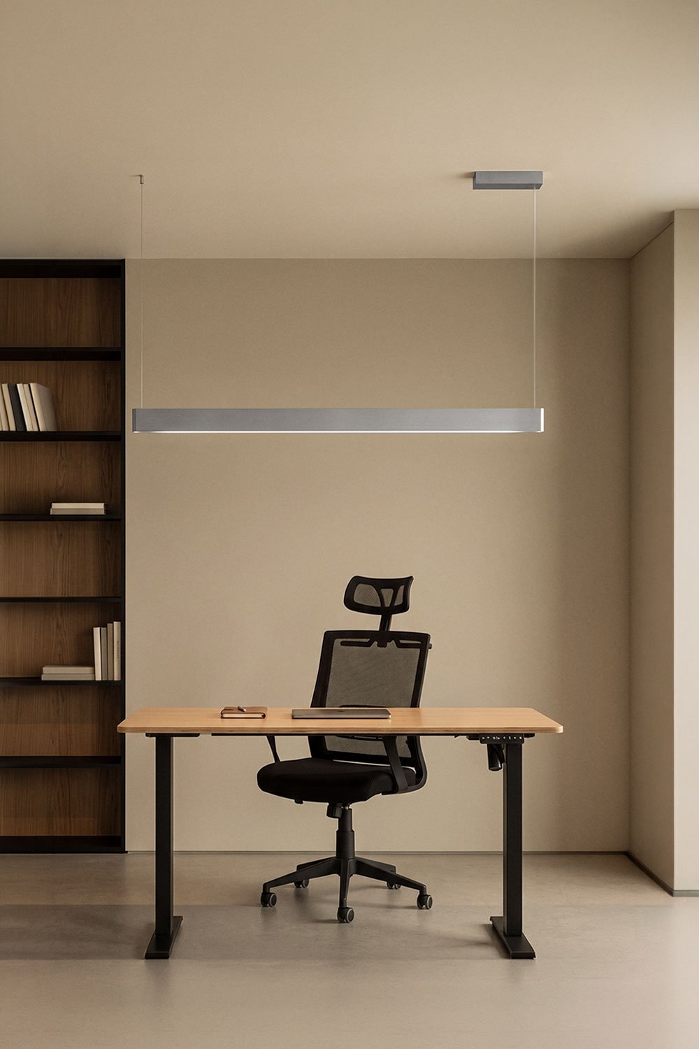 Airali 120 cm linear LED pendant ceiling lamp in aluminum, gallery image 1