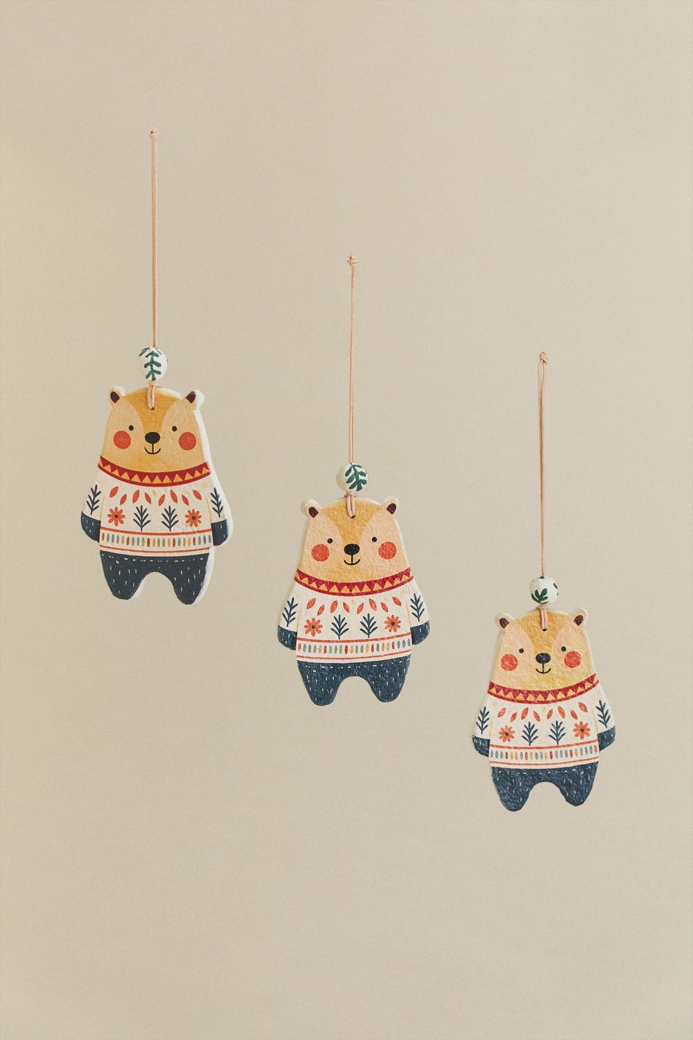 Pack of 3 Maunel papier-mâché Christmas ornaments, gallery image 3