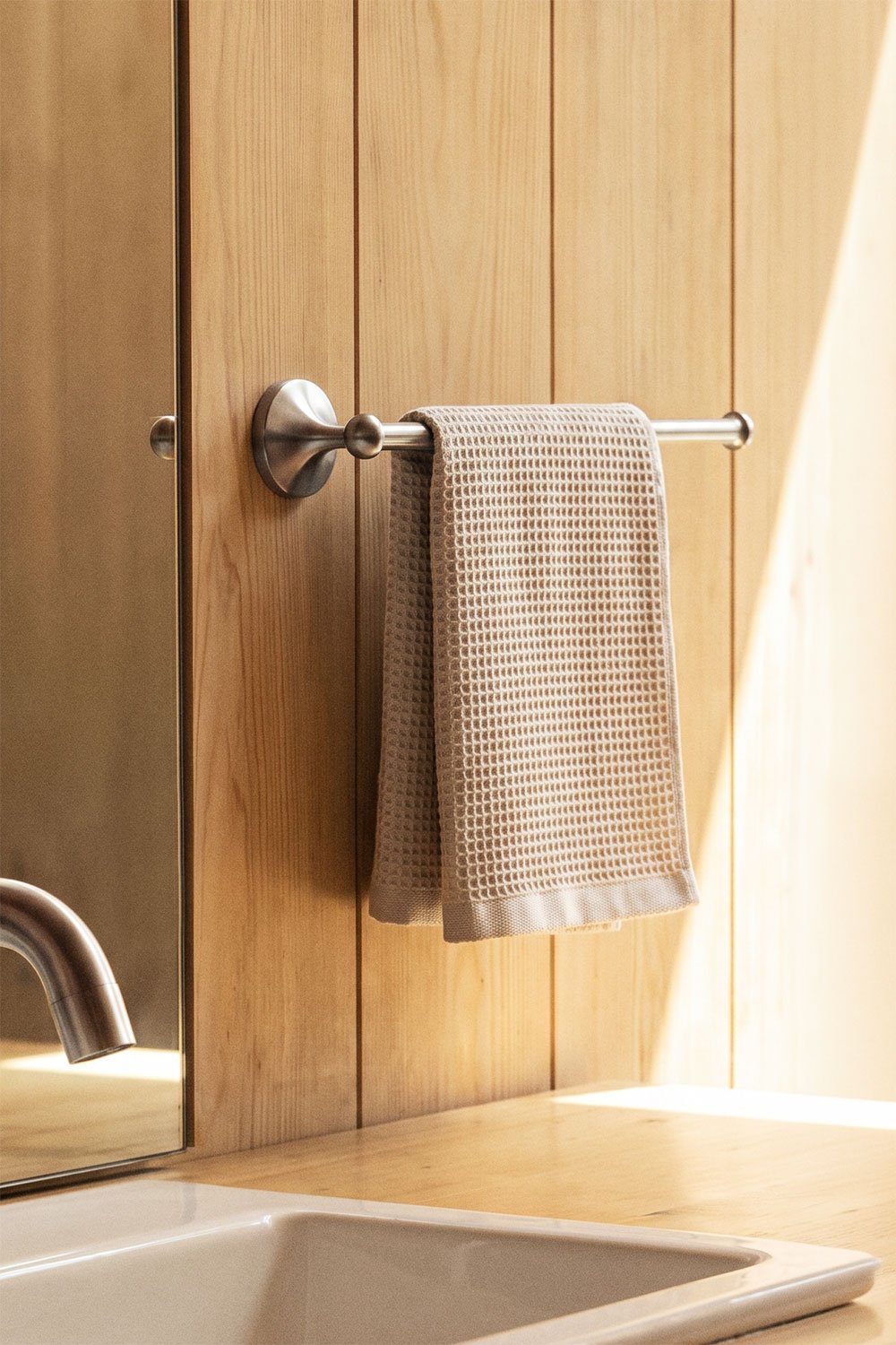 Wall-mounted 20 cm towel rail for bathroom in brushed grey stainless steel Alejandra, gallery image 1