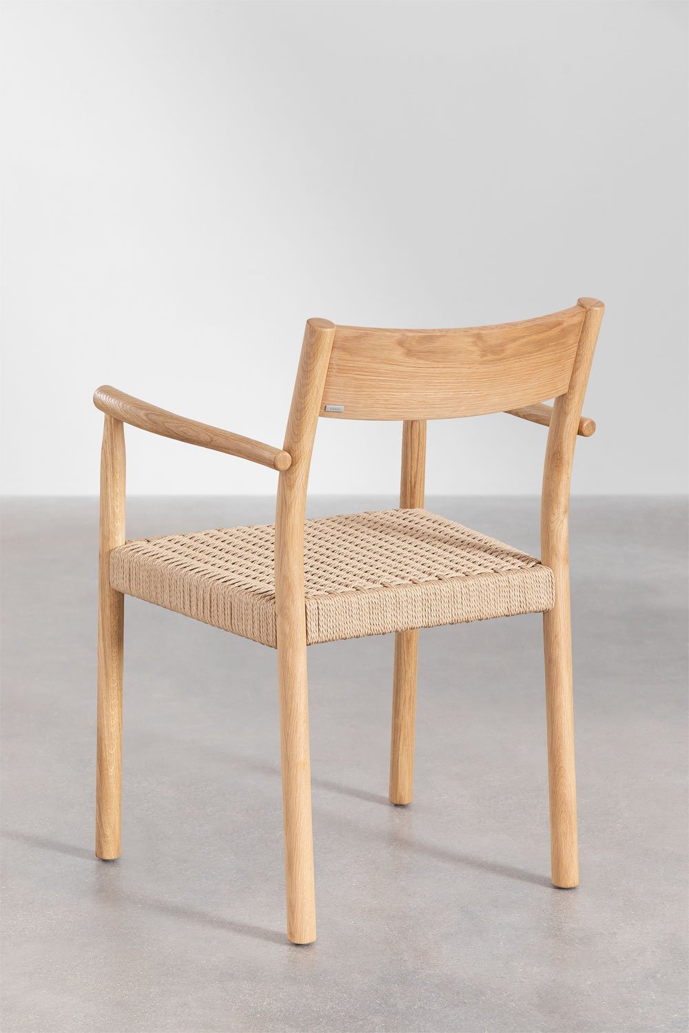Treveris extendable dining table set 220-320x95 cm and 8 dining chairs in oak wood and braided rope Mara, gallery image 10