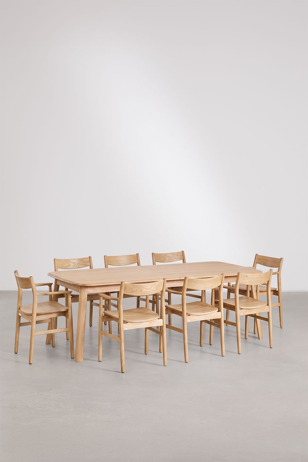 Extendable dining table set 220-320x95 cm Treveris and 8 dining chairs in oak wood Mireita, gallery image 3