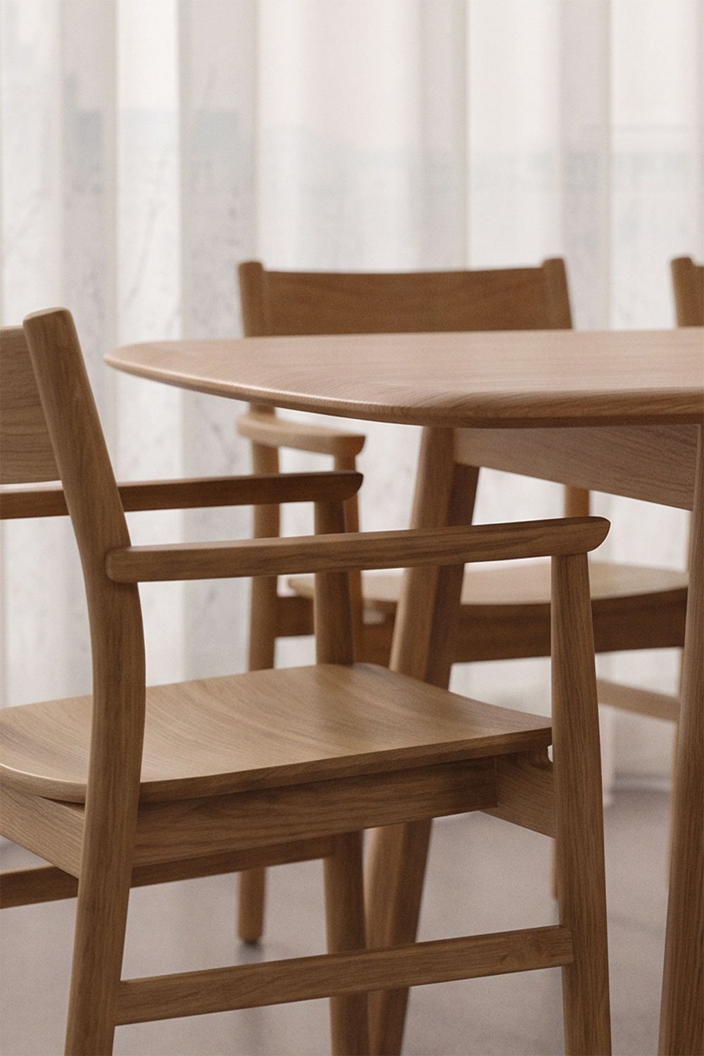 Extendable dining table set 220-320x95 cm Treveris and 12 oak wood dining chairs Mireita, gallery image 2