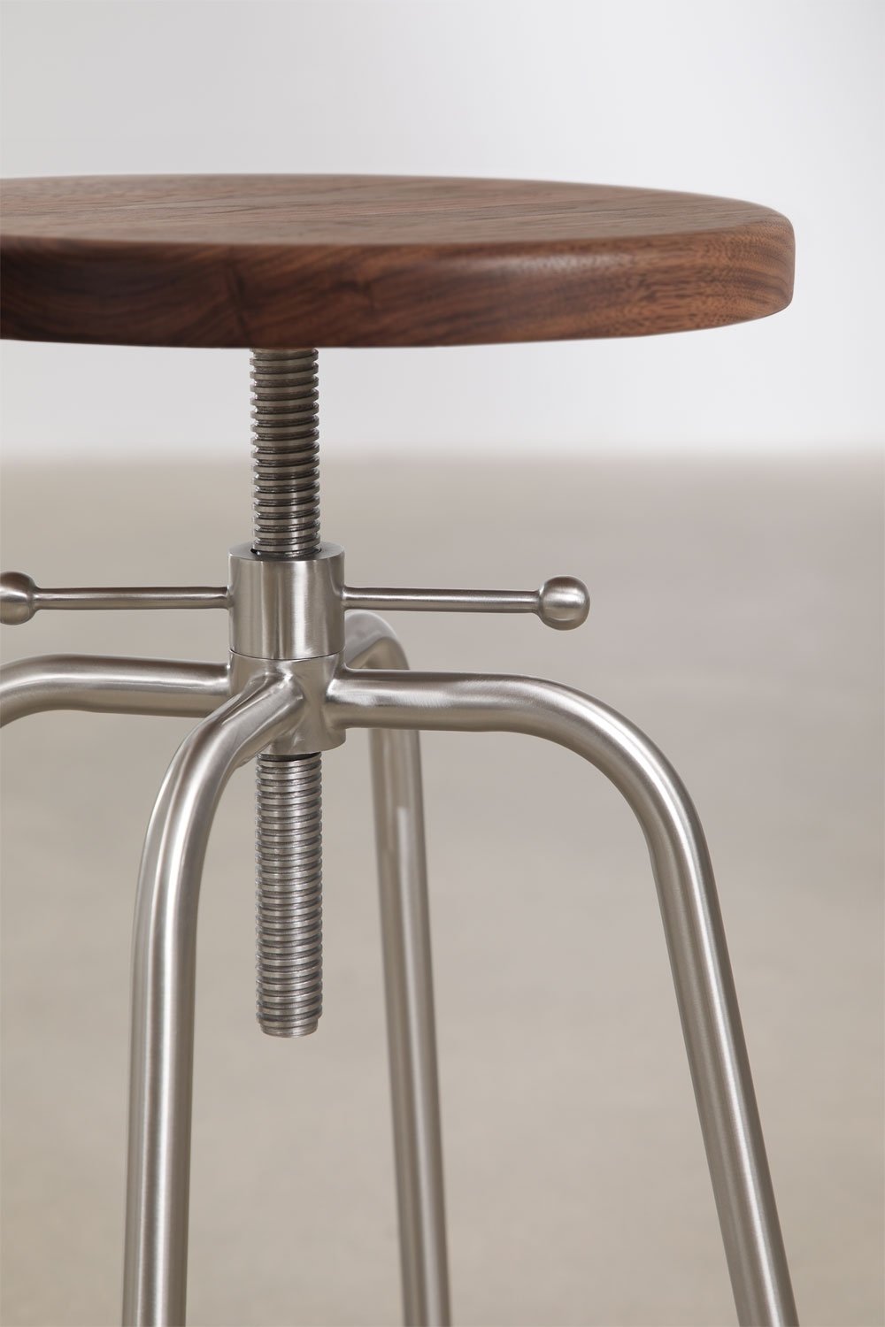 Adjustable high stool in stainless steel and wood Bangalore, gallery image 5
