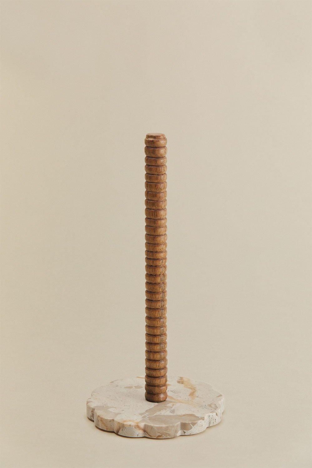 Acacia wood and marble kitchen paper towel holder Dazuni, gallery image 3