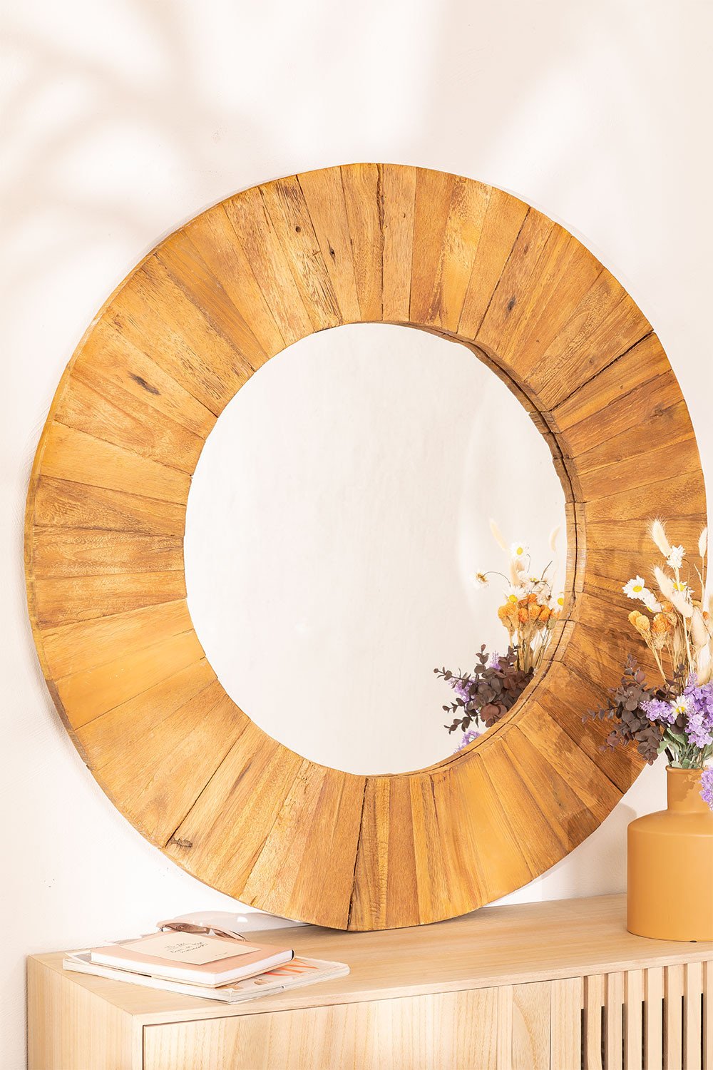 Round Recycled Wood Wall Mirror Ø100 cm Rand, gallery image 1