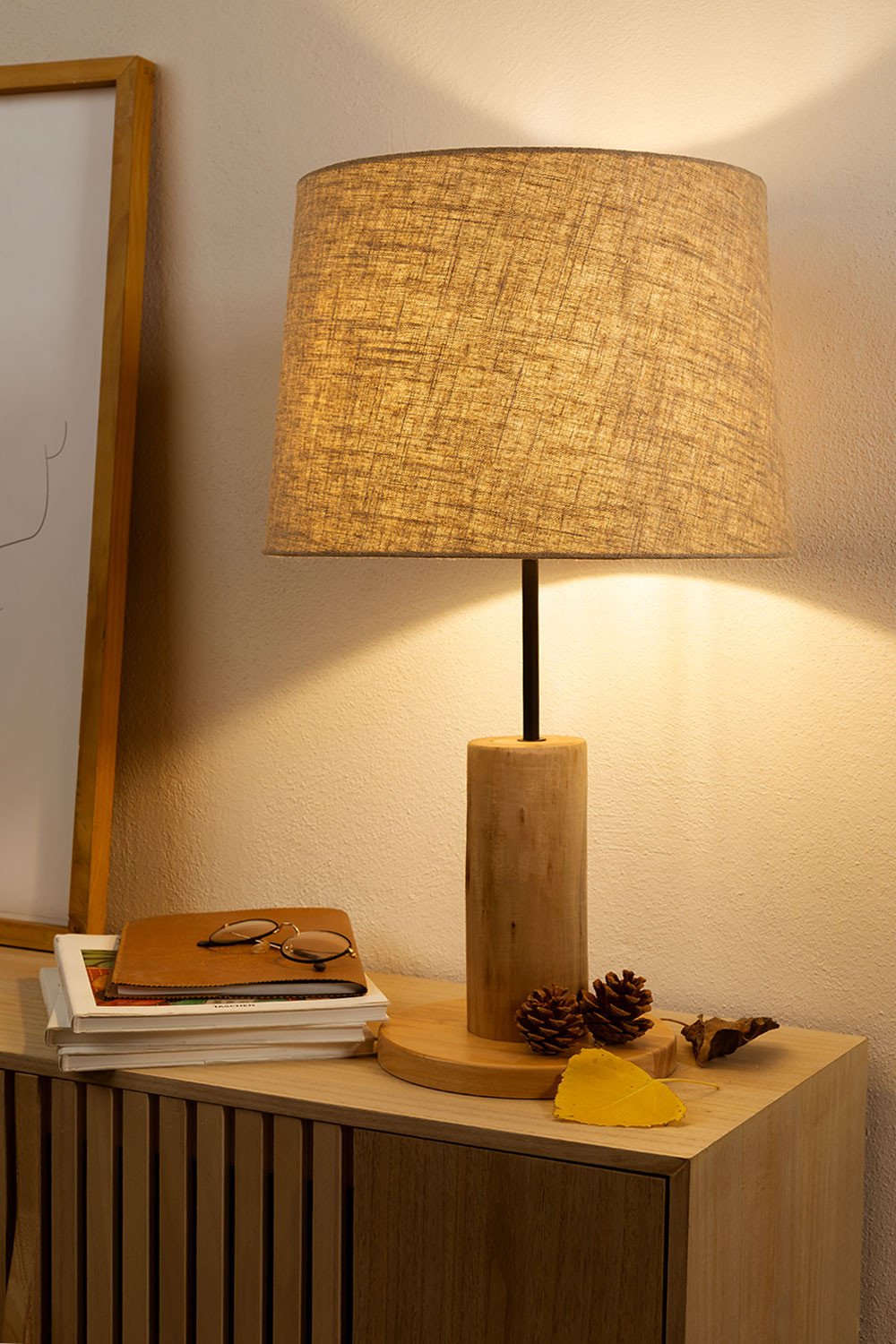 Linen Table Lamp  with  wooden stand Ulga, gallery image 1